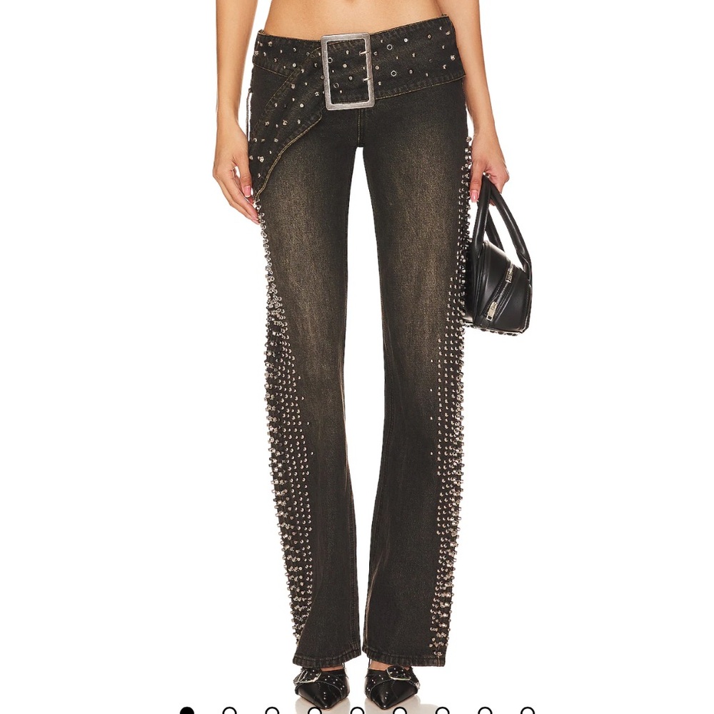 Jaded London Black Studded Flared Jeans with Belt - Picture 2 of 7